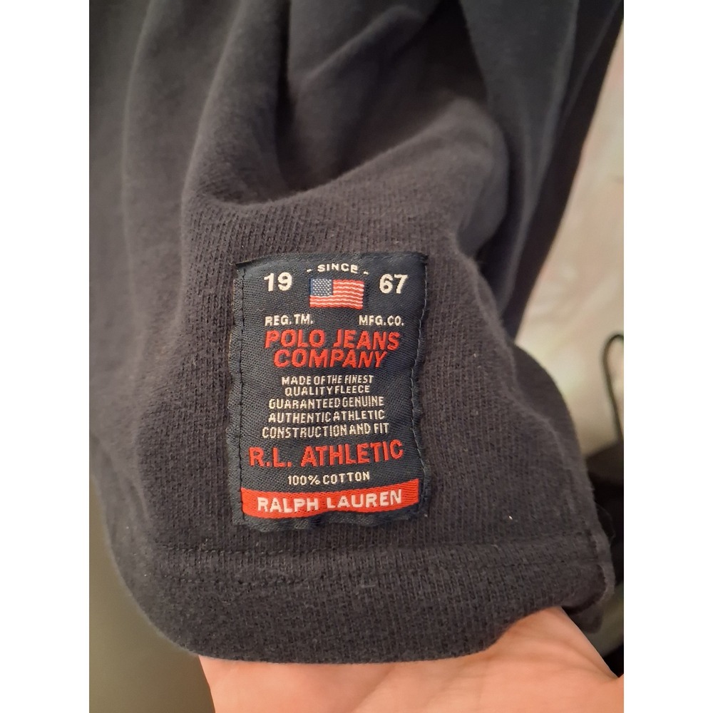 Vintage 90s Polo Jeans Co Ralph Lauren V-Neck Hockey Sweatshirt Navy Yellow XL - Picture 2 of 9